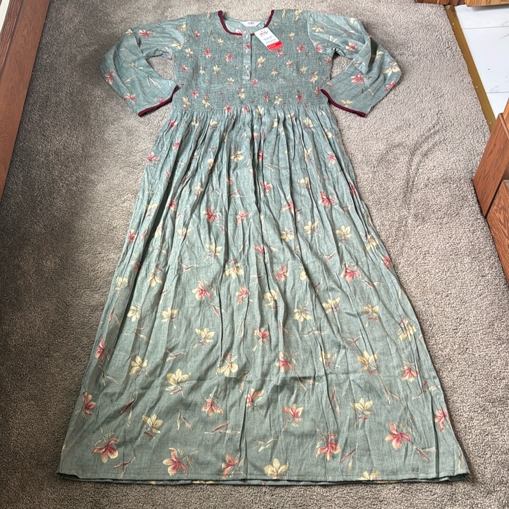 DMB Group Floral Print Maxi Dress Boho Cottagecore Long Sleeve SIZE M